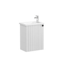 Vitra Root Groove 69178 Lavabo Dolabı, Kapaklı, 45 Cm, Kompakt, Mat Açık Gri, Köşeli Lavabolu, Sol